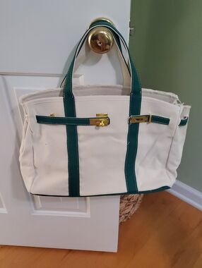Canvas Boat Tote with Green Trim - Women's Bag